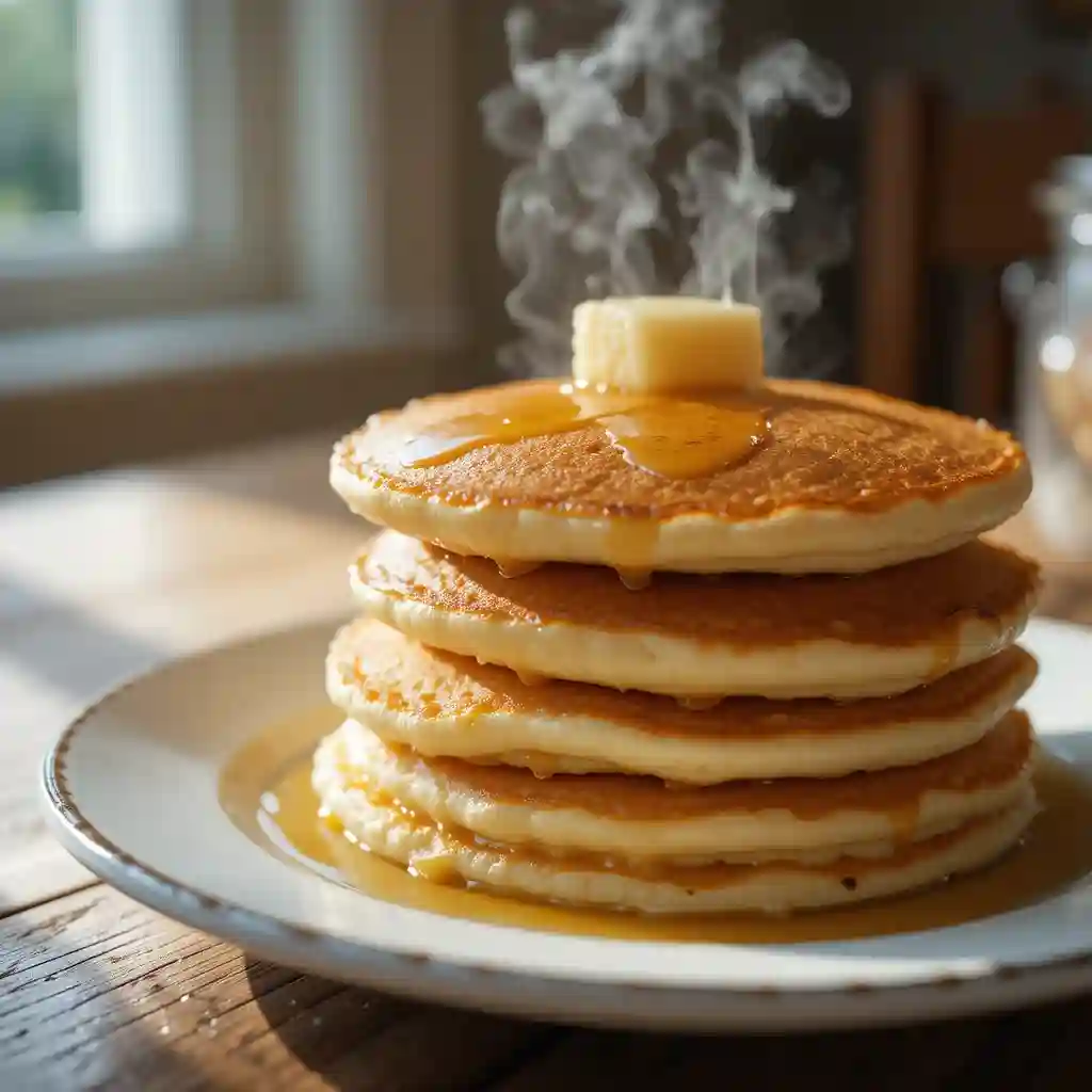 Pancakes esponjosos en plato blanco