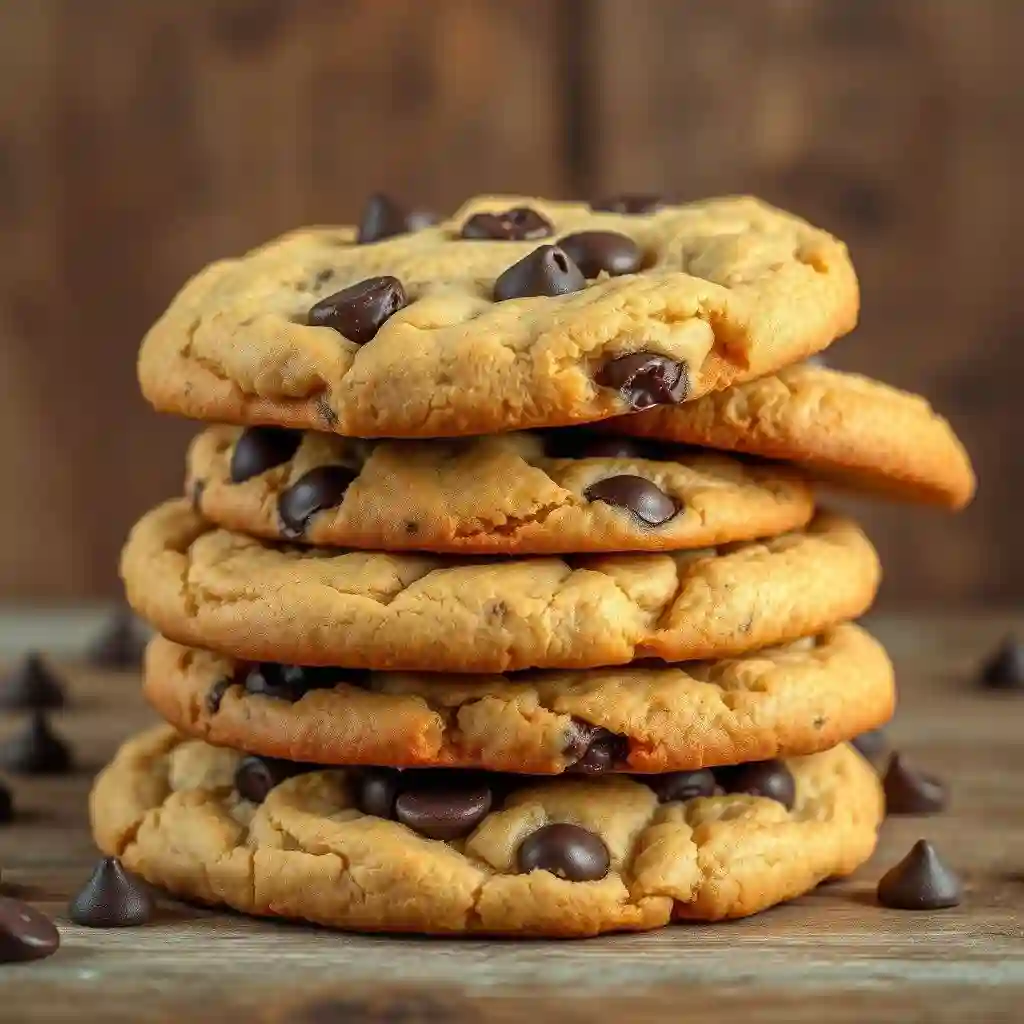 Galletas gruesas con chispas de chocolate apiladas