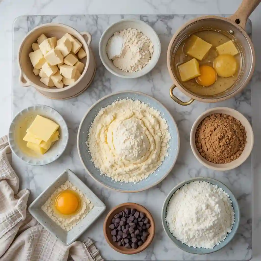 Ingredientes para galletas con chispas de chocolate gruesas