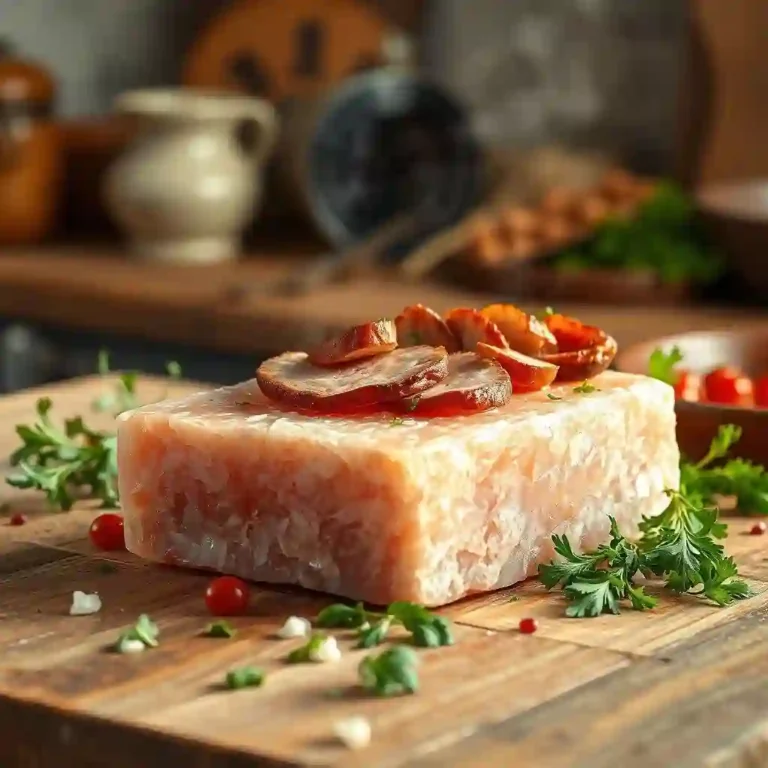 Bloque de sal rosa del Himalaya sobre una rústica encimera de madera, con finos cortes de carne cocinándose encima, rodeado de hierbas frescas y una cálida iluminación artesanal.