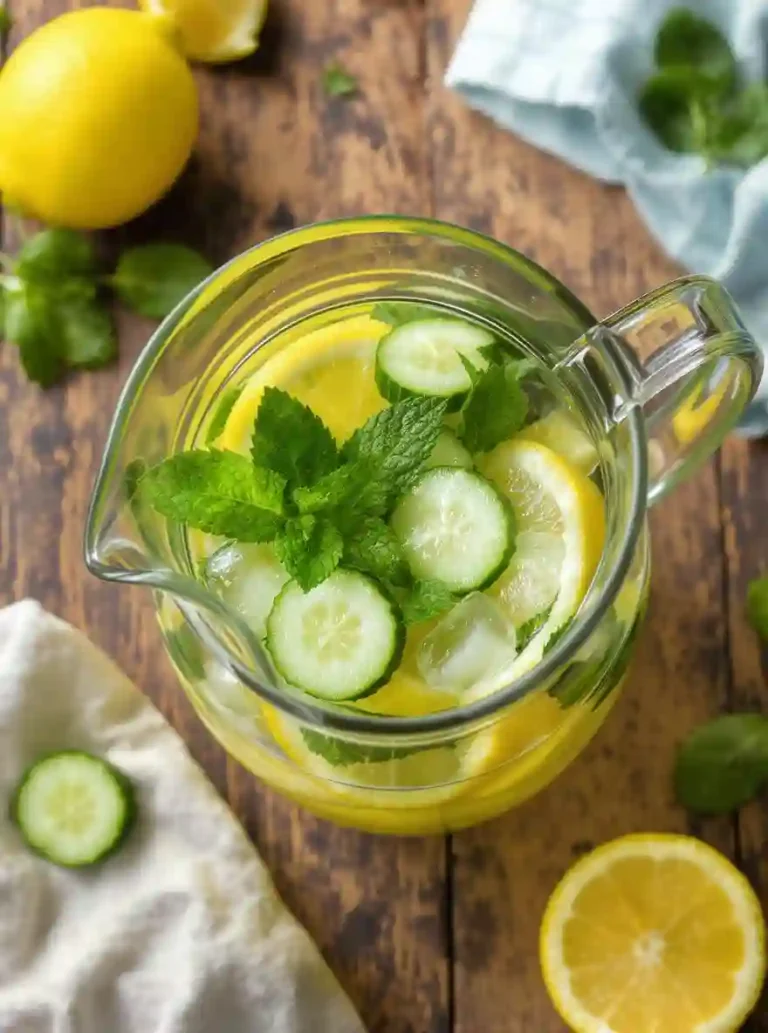 agua de pepino, limón y menta en jarra natural