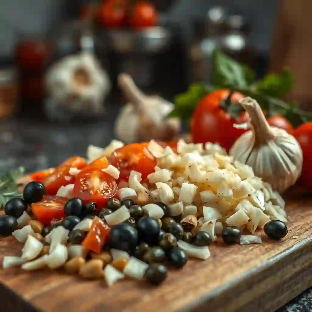 Ingredientes históricos de la pasta alla puttanesca en primer plano