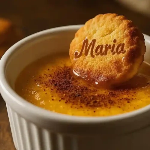 Natillas Spanish Custard en ramekin blanco con canela y galleta