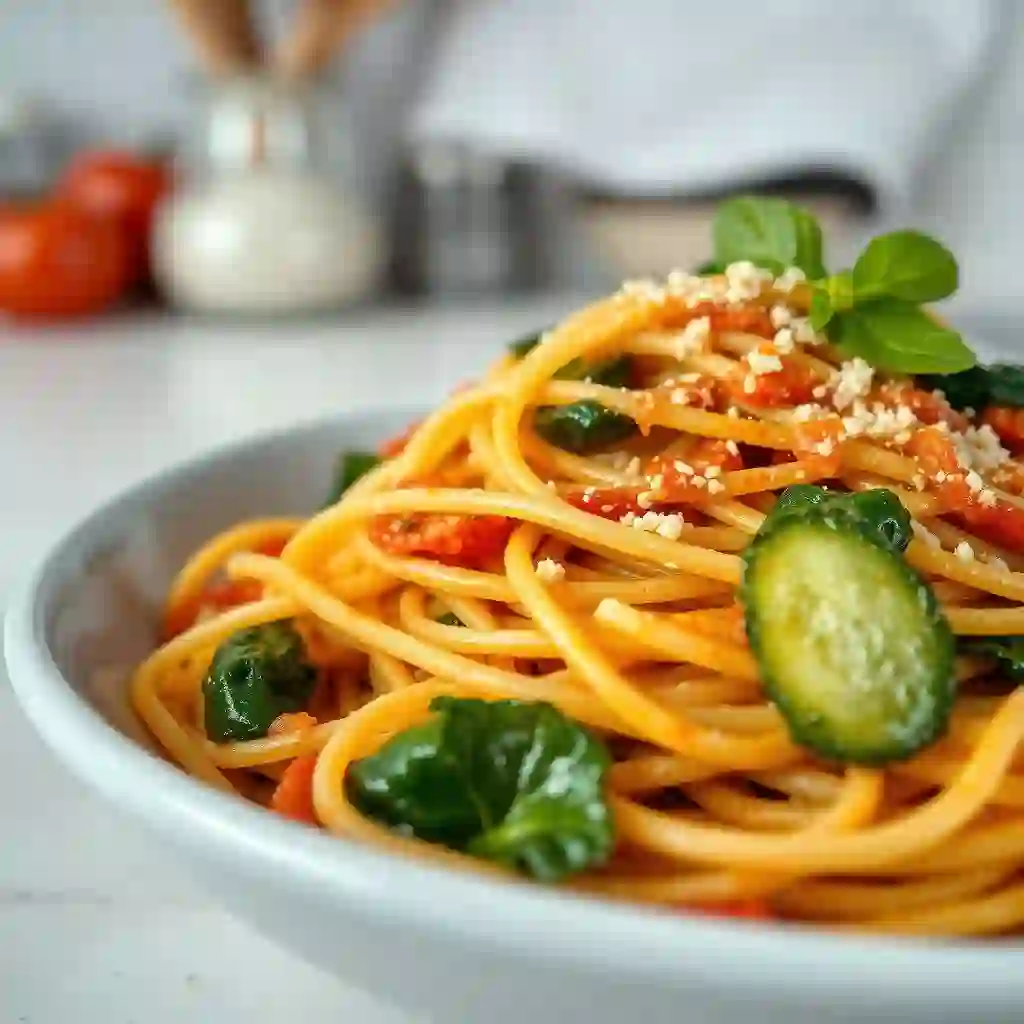 Pasta alla puttanesca saludable con pasta integral y vegetales