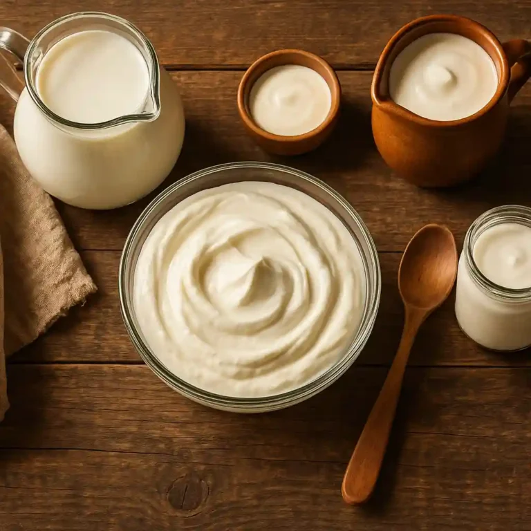 Yogur griego casero sobre mesa rústica