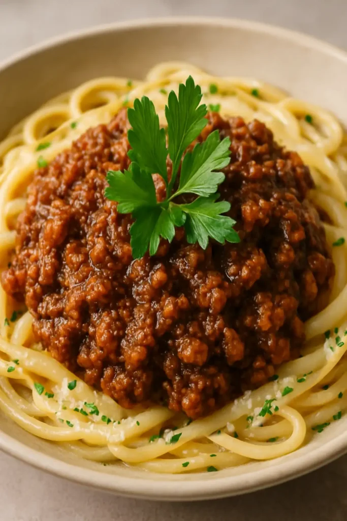 salsa cremosa de mantequilla y ajo para linguini con carne y parmesano