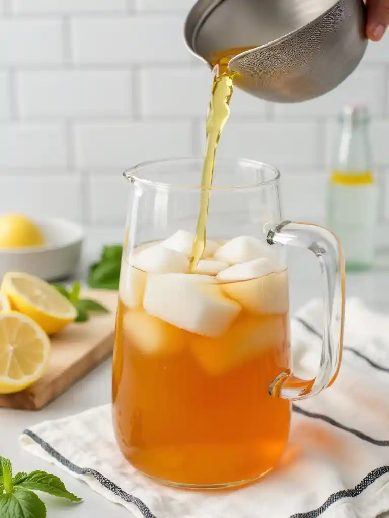 Té verde con menta infusionando