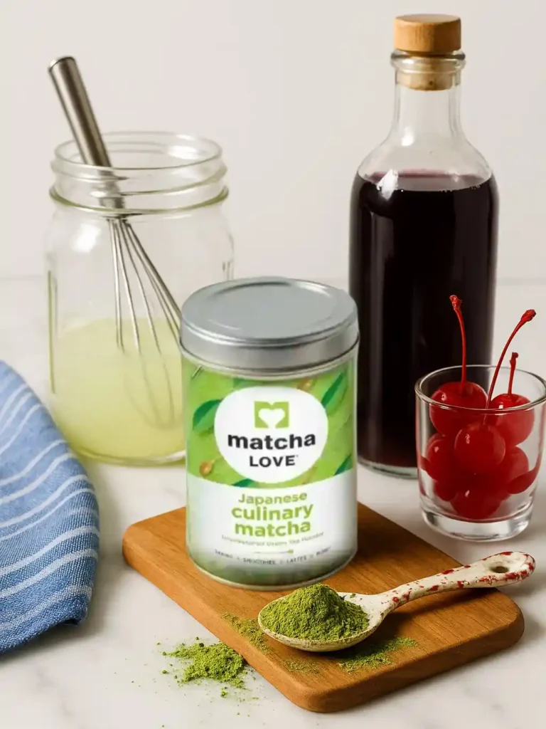 Ingredientes principales para Refresco de Cereza y Matcha