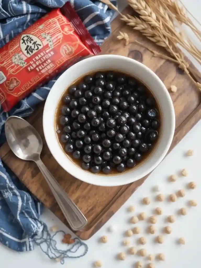 Perlas de boba en jarabe de caramelo