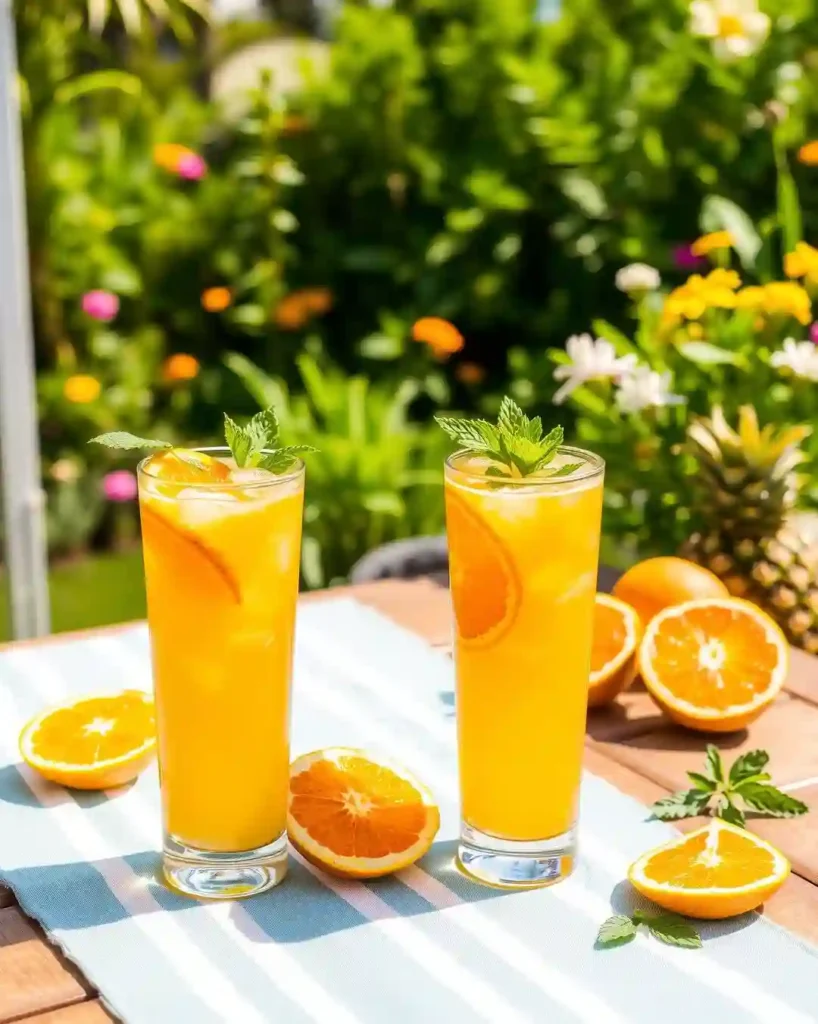Té de cáscara de piña servido con hielo y naranja