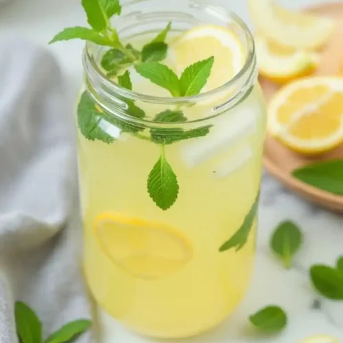 Vaso de té verde con menta servidos
