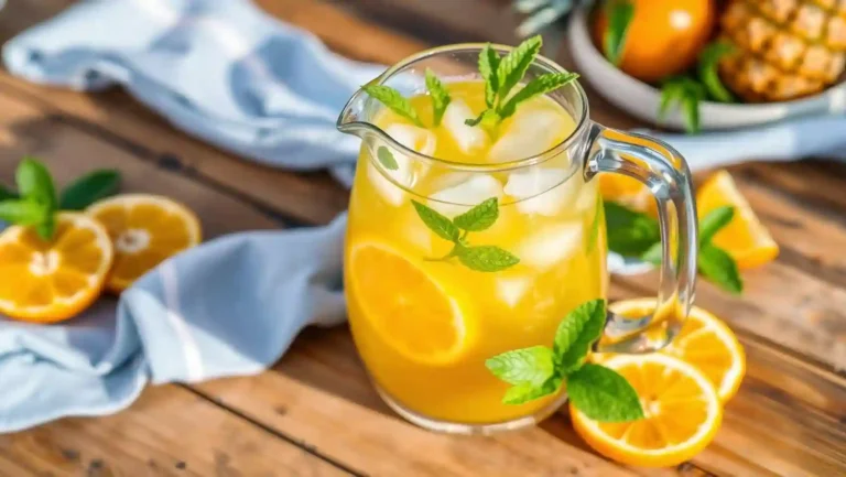 Jarra de té de cáscara de piña servida con hielo