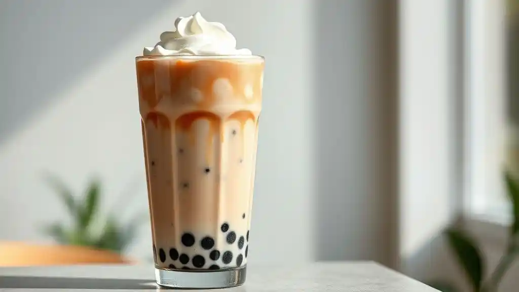 té con leche y chocolate con boba servido frío