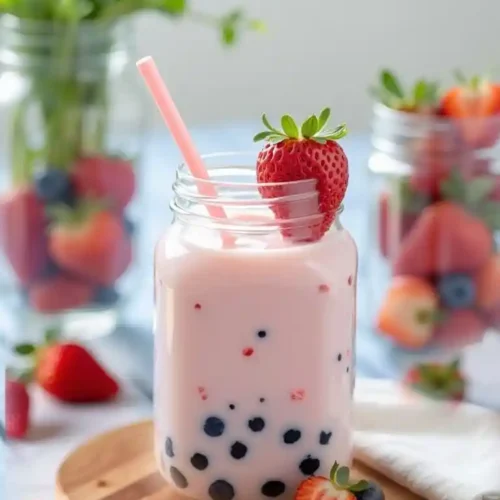 Té de fresa con leche frío y caliente