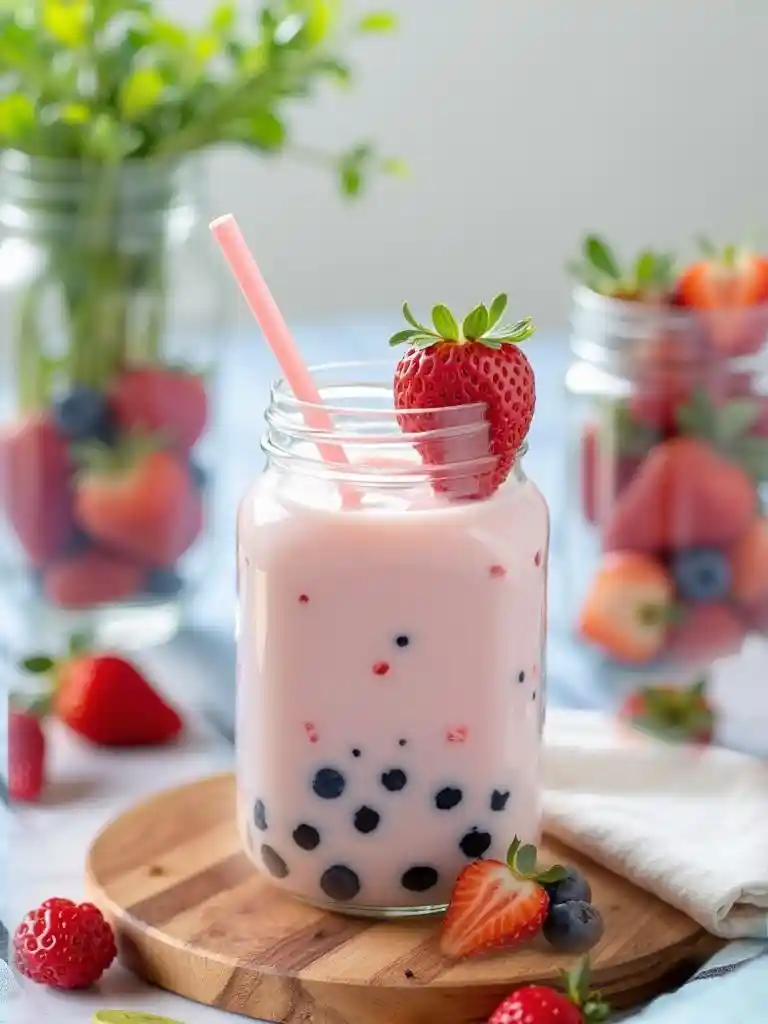 Té de fresa con leche frío y caliente