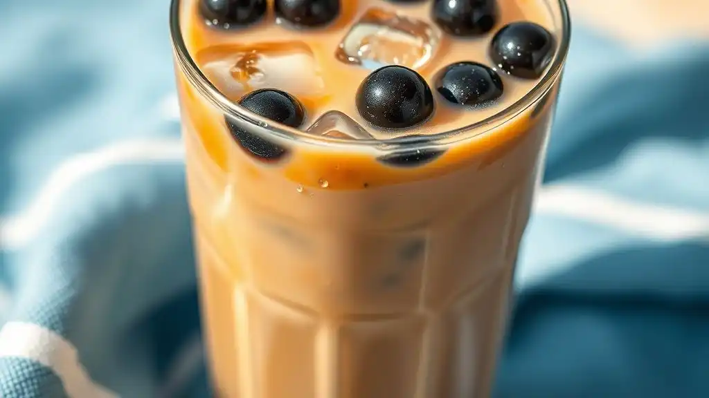 Té con leche y caramelo frío con boba