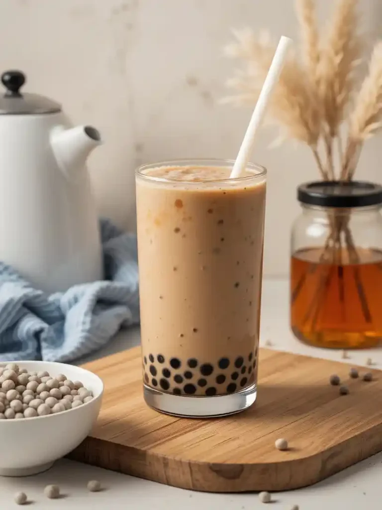 Té con leche y caramelo caliente con crema