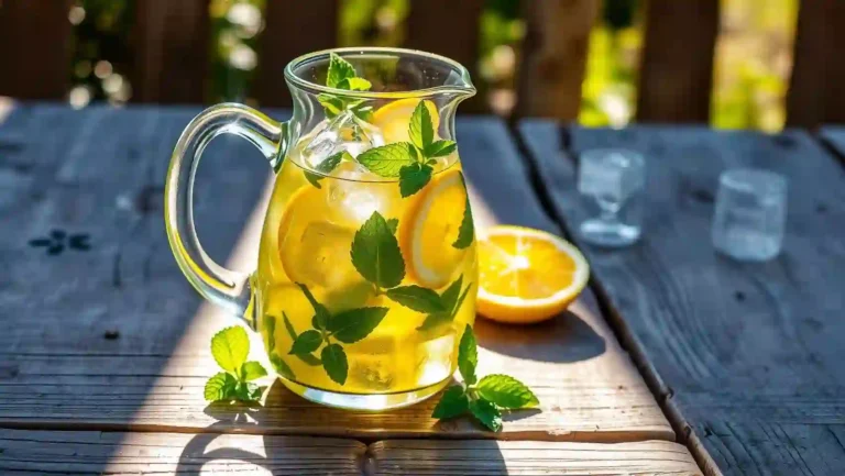 Té verde con menta helado en jarra de vidrio