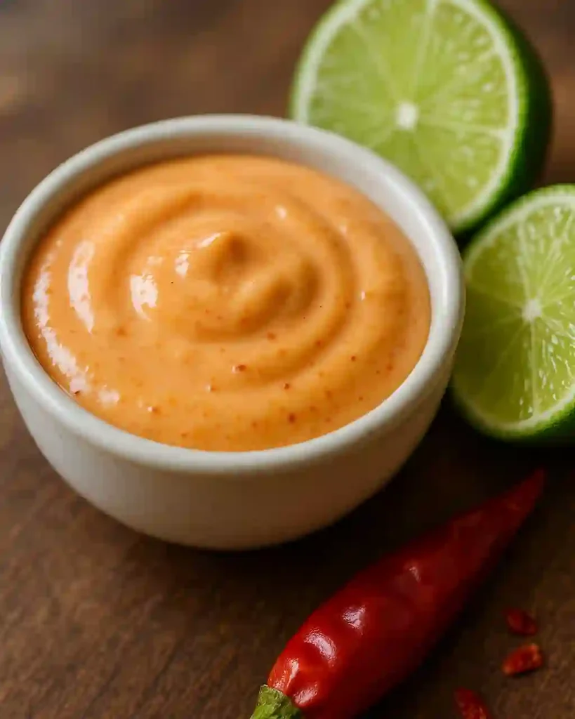 salmón Bang Bang, Cuenco pequeño con salsa Bang Bang cremosa_