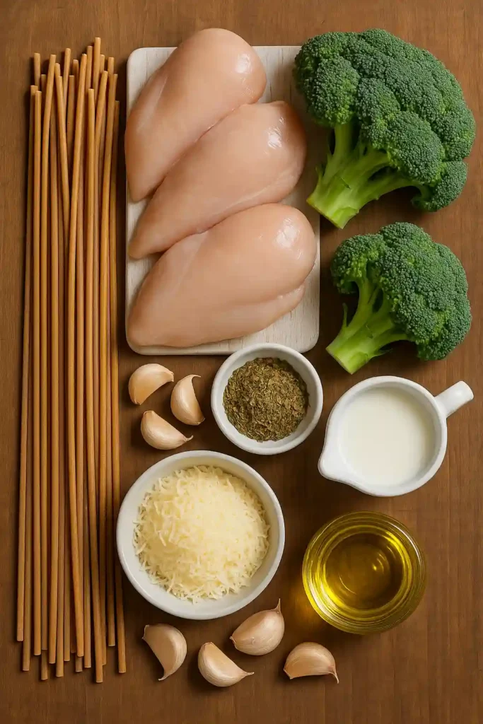 Ingredientes Pasta con pollo, parmesano y ajo