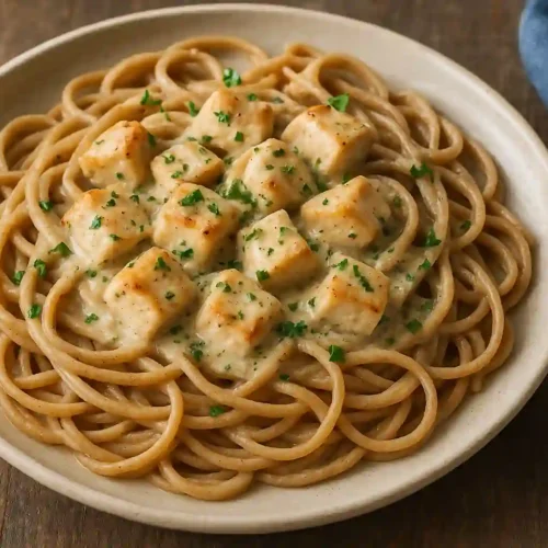 Pasta Integral con Pollo_Pasta con pollo, parmesano y ajo
