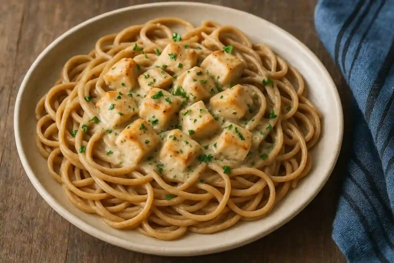 Pasta Integral con Pollo_Pasta con pollo, parmesano y ajo