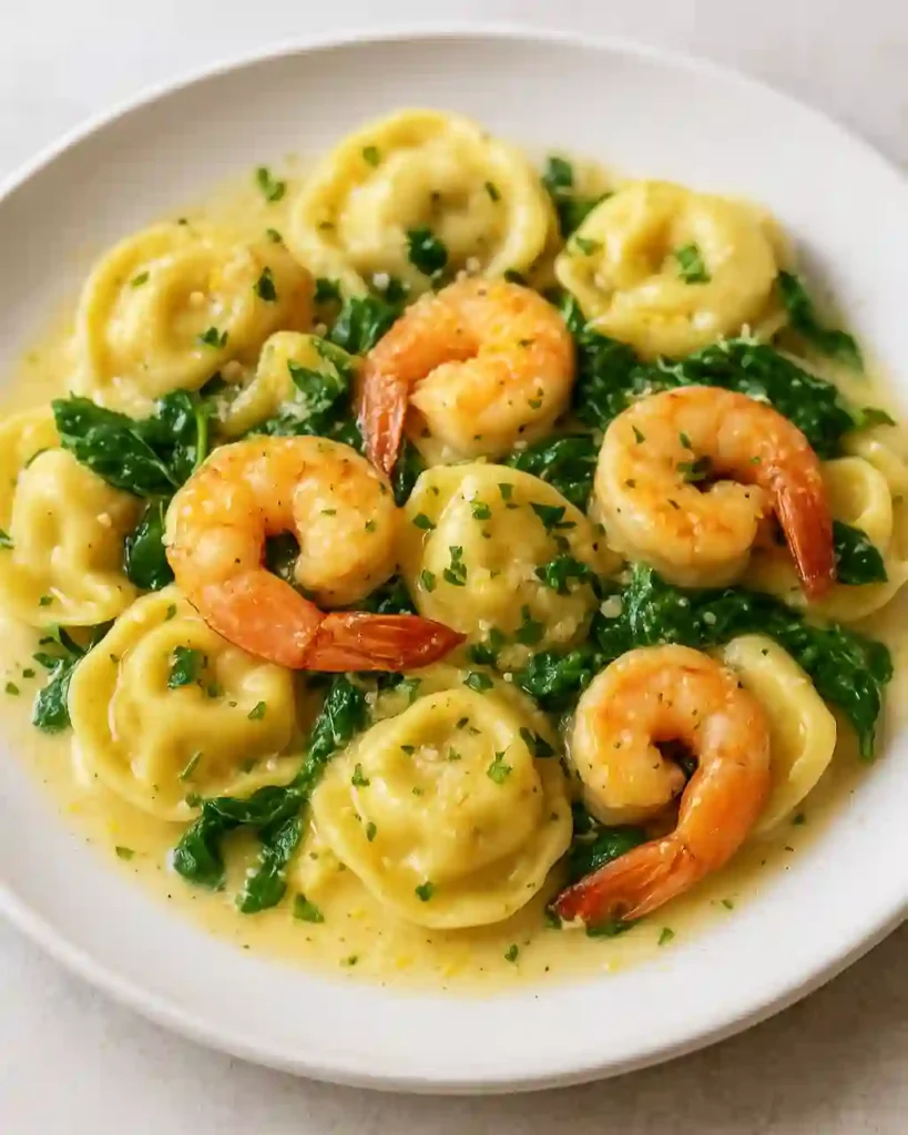 Tortellini de espinacas con gambas en salsa de mantequilla de limón y ajo3
