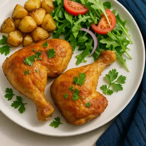 cuartos traseros de pollo servidos