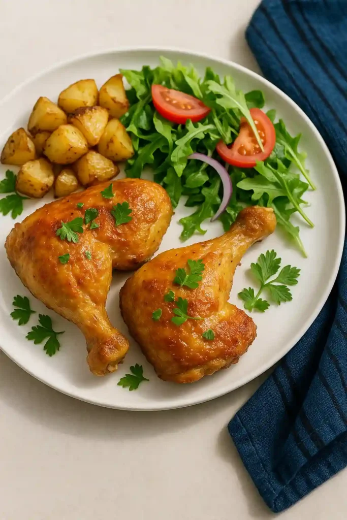 cuartos traseros de pollo servidos