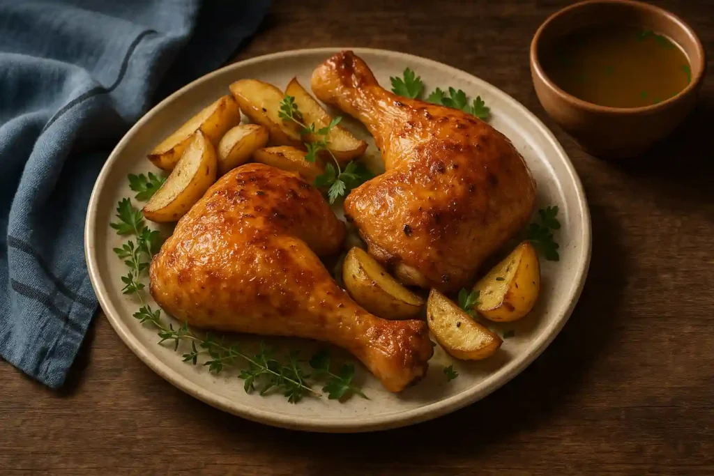cuartos traseros de pollo al horno jugosos