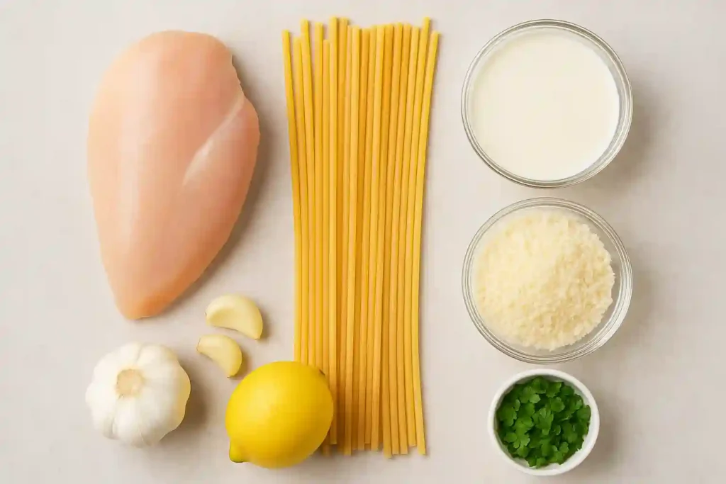 ingredientes pasta cremosa con pollo y limón