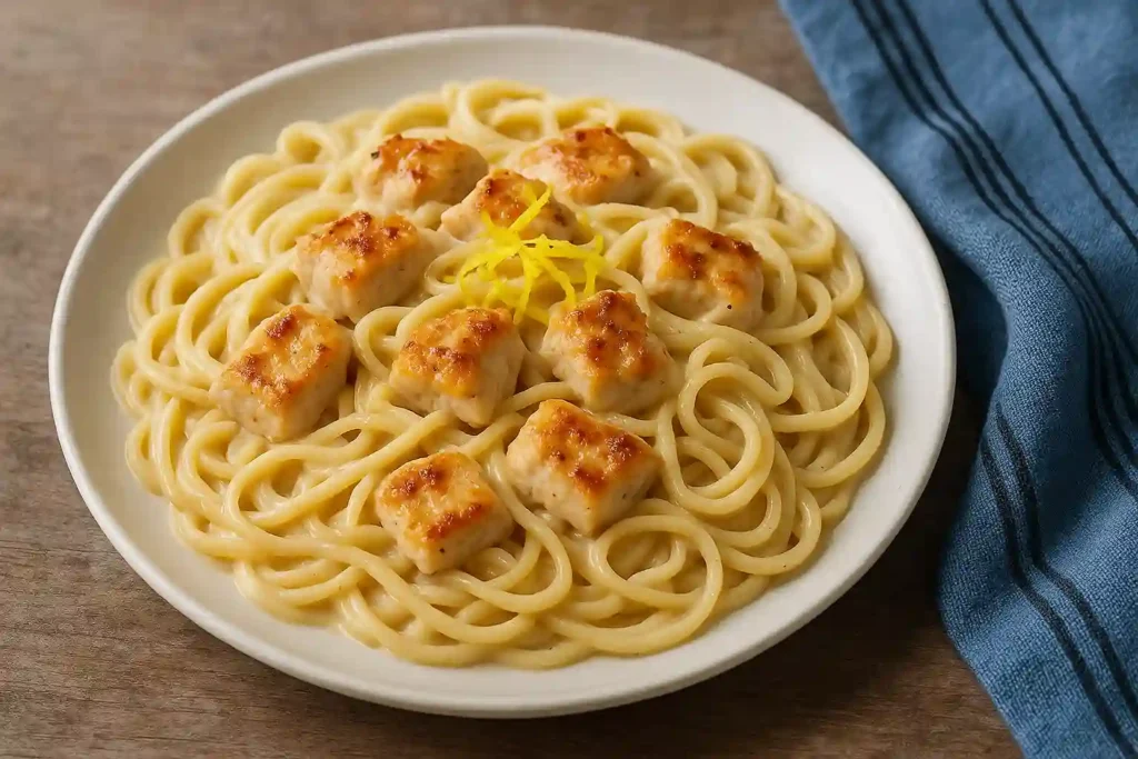 pasta cremosa con pollo y limón receta fácil
