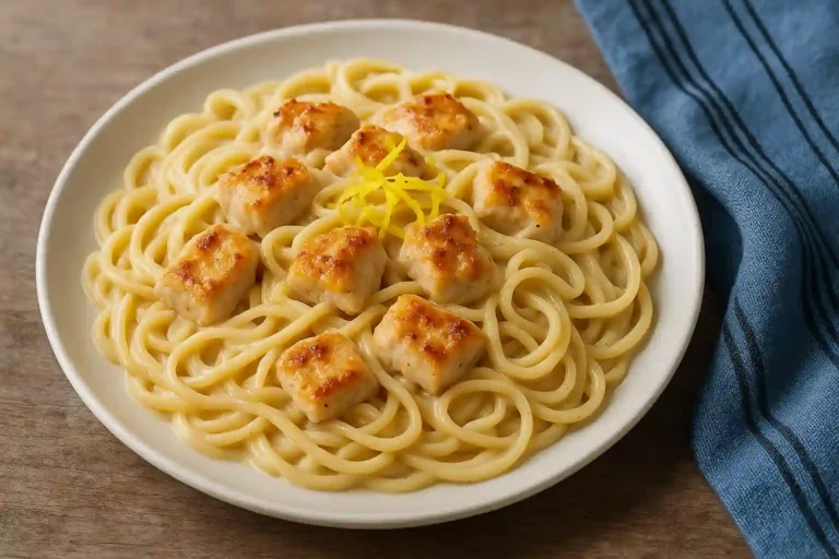 pasta cremosa con pollo y limón receta fácil