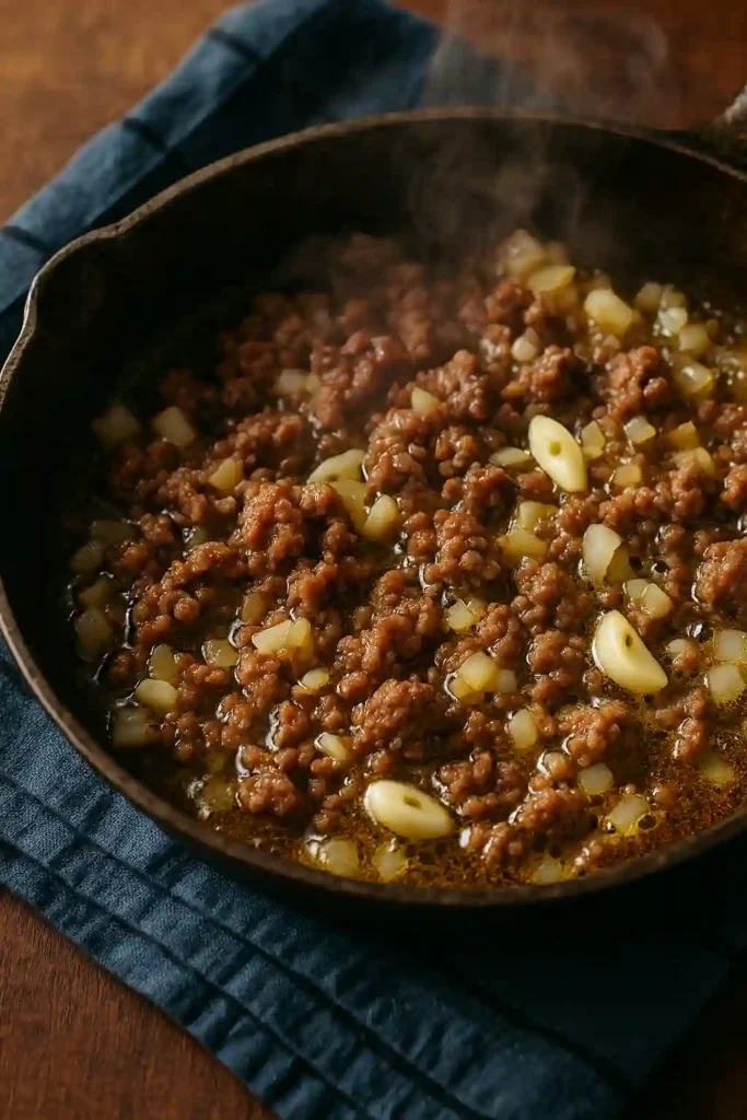 sofrito carne para pimientos rellenos