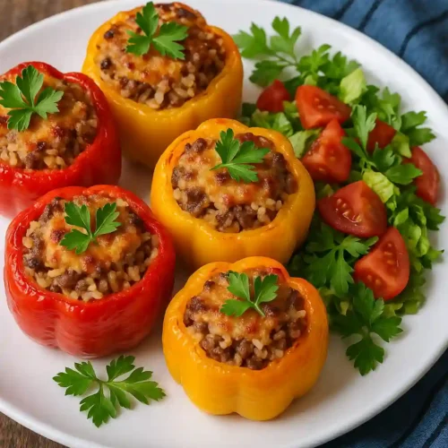 pimientos rellenos servidos