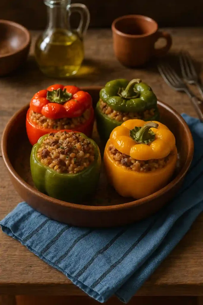 pimientos rellenos antes de hornear