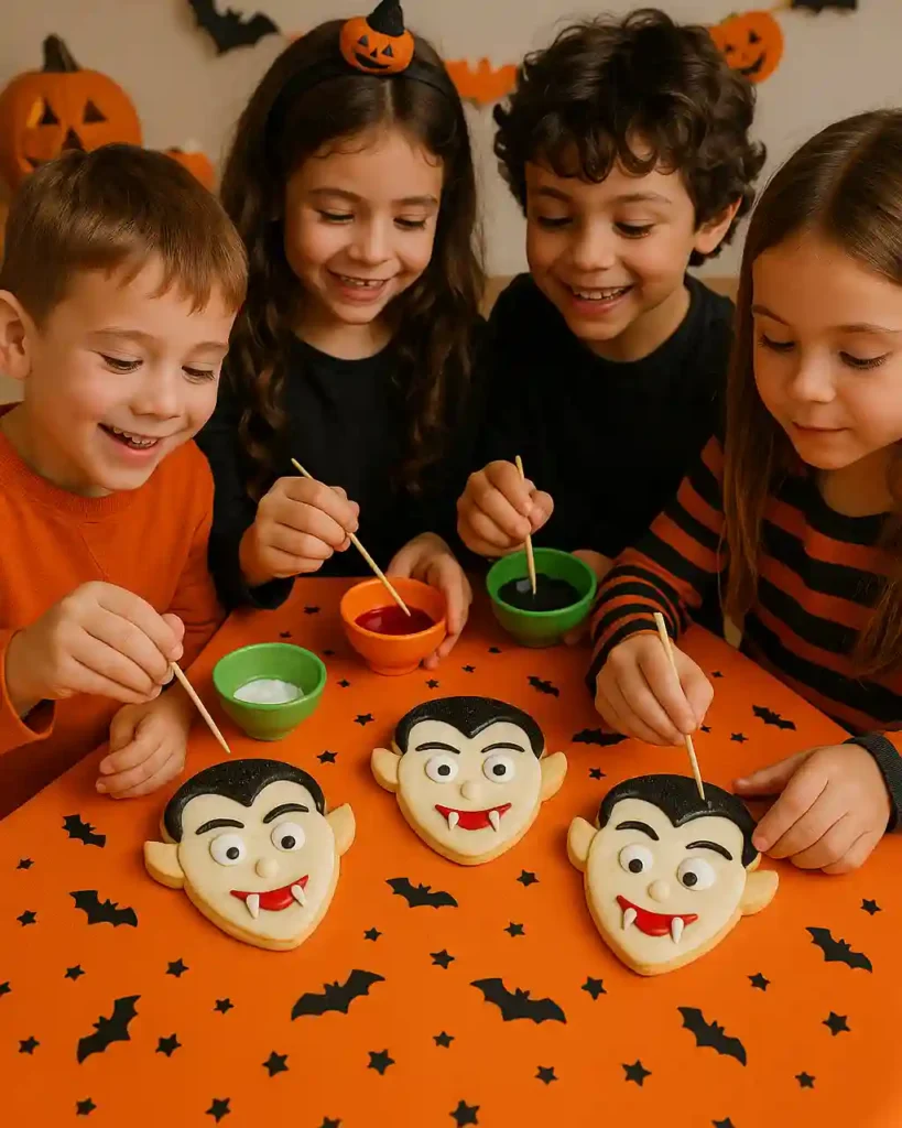 Niños preparando galletas de Halloween en casa - Galletas de Dientes de Vampiro