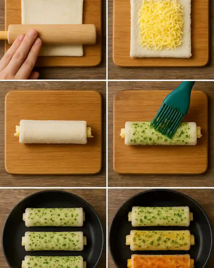 Rollitos de pan con queso acompañados de perejil sobre tabla rústica