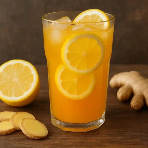 Bebida detox Mounjaro Natural servida en vaso de cristal con fondo de cocina saludable.