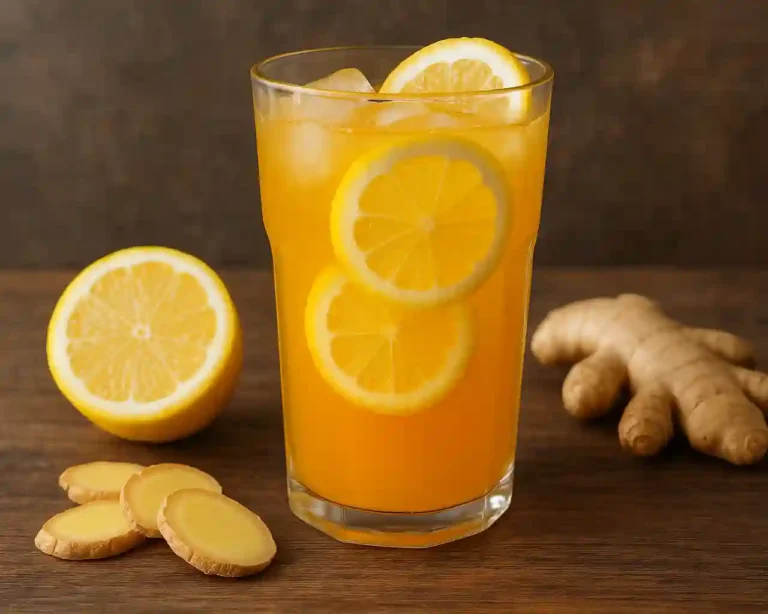 Bebida detox Mounjaro Natural servida en vaso de cristal con fondo de cocina saludable.