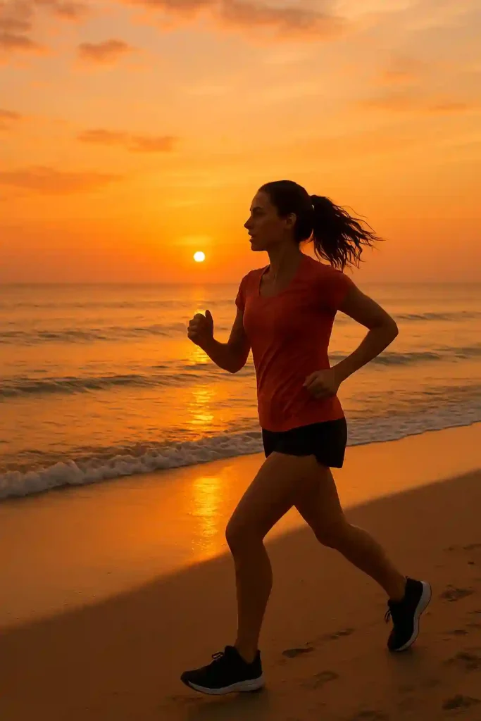 Ejercicio físico matutino en la playa para adelgazar en verano durante las horas frescas