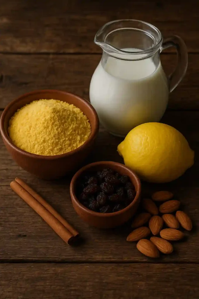 Ingredientes frescos para preparar frangollo canario tradicional con harina de millo