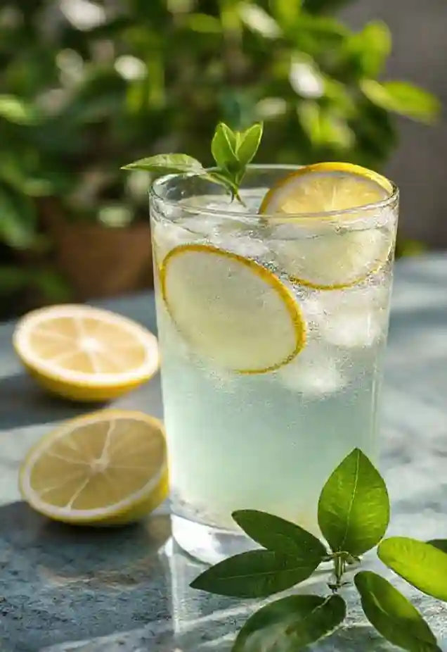 Vaso de agua tibia con limón fresco, bebida quemagrasas natural recomendada en ayunas para activar metabolismo