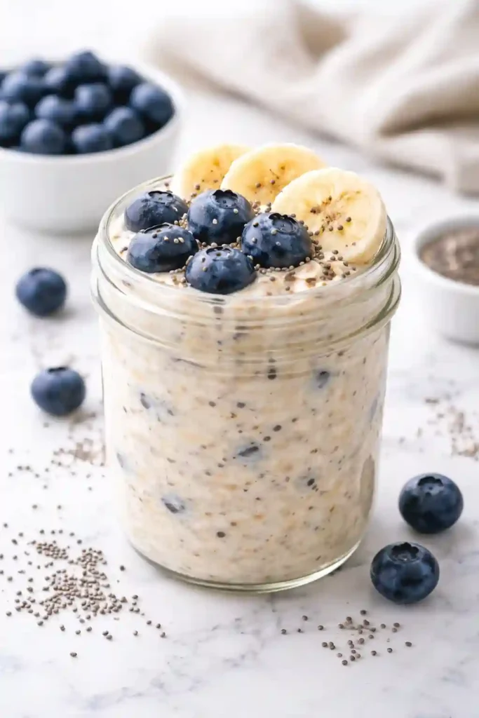 Avena Nocturna con Arándanos y Plátano_ Cremosa