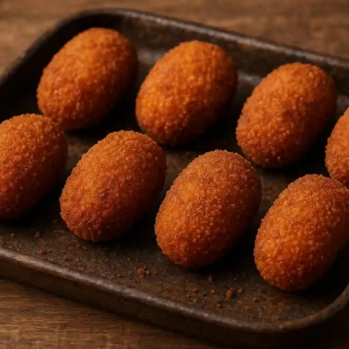Croquetas de carrillera frescas, doradas y crujientes.