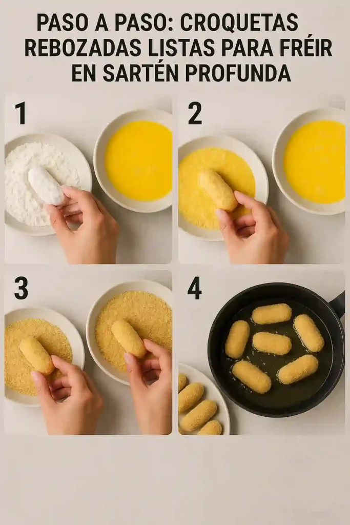 croquetas de carrilleras-Las croquetas empanizadas están listas para freír.