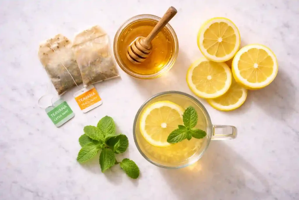 Ingredientes necesarios para preparar el Medicine Ball de Starbucks en casa: tés, miel, limón y limonada