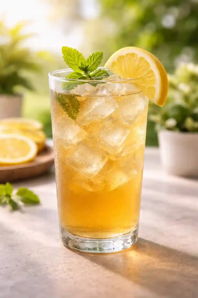 Versión helada del Medicine Ball de Starbucks - té de menta y cítricos servido frío con hielo para días cálidos