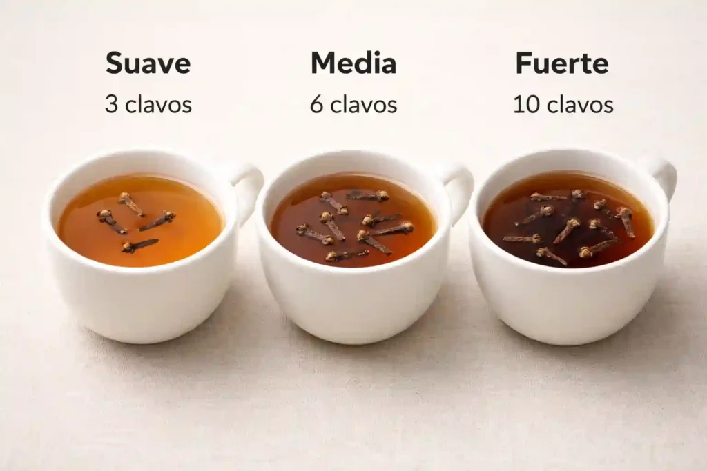  Comparación de intensidades del té de clavo según cantidad de especias