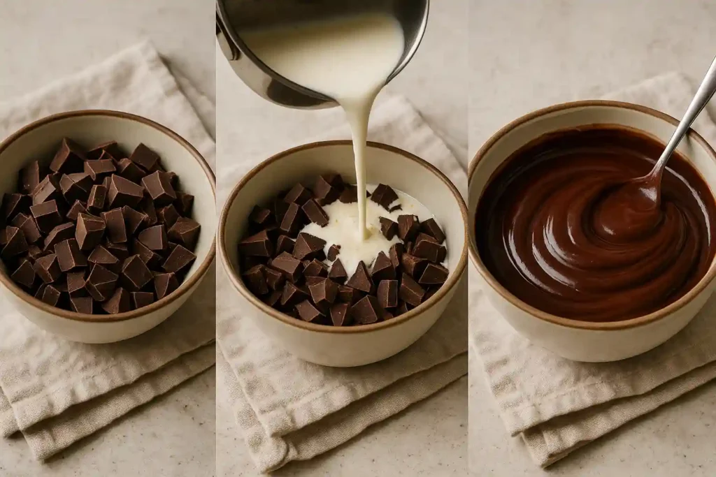Preparación de ganache de chocolate para trufas caseras, paso a paso con ingredientes